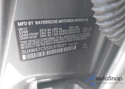 2013 BMW X3 xDrive35I from USA, damaged, VIN 5UXWX7C55DL978227